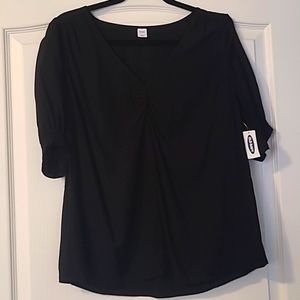 Black cinched short sleeve blouse